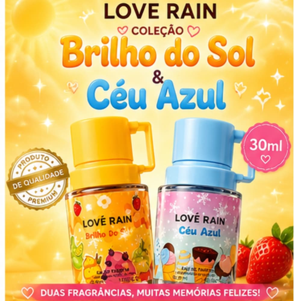 Perfumes Infantis Love Rain Kids 30ml Céu Azul ou Brilho do Sol Cheirinho Encantador