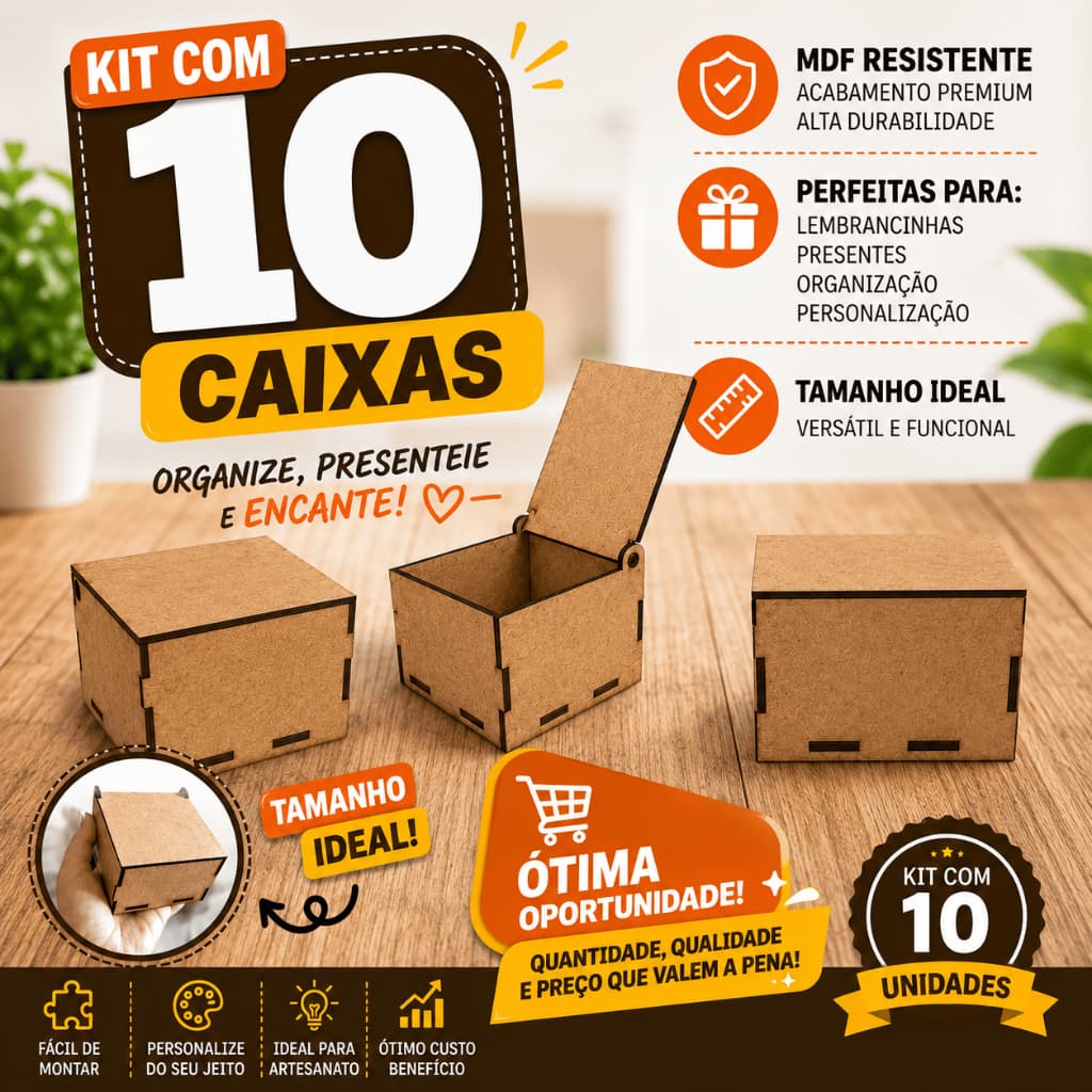 Kit 10 Cxs MDF Cru com Tampa | Lembrancinhas para Aniversário, Batizado, Casamento e Personalizados