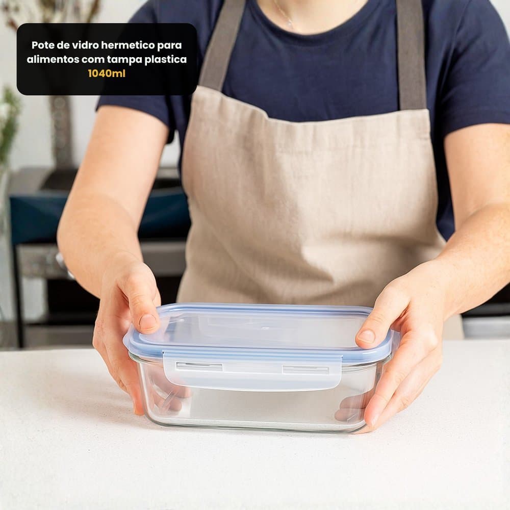 Pote de vidro hermetico vedação para conservar alimentos com tampa plastica - 370ml ou 1040ml