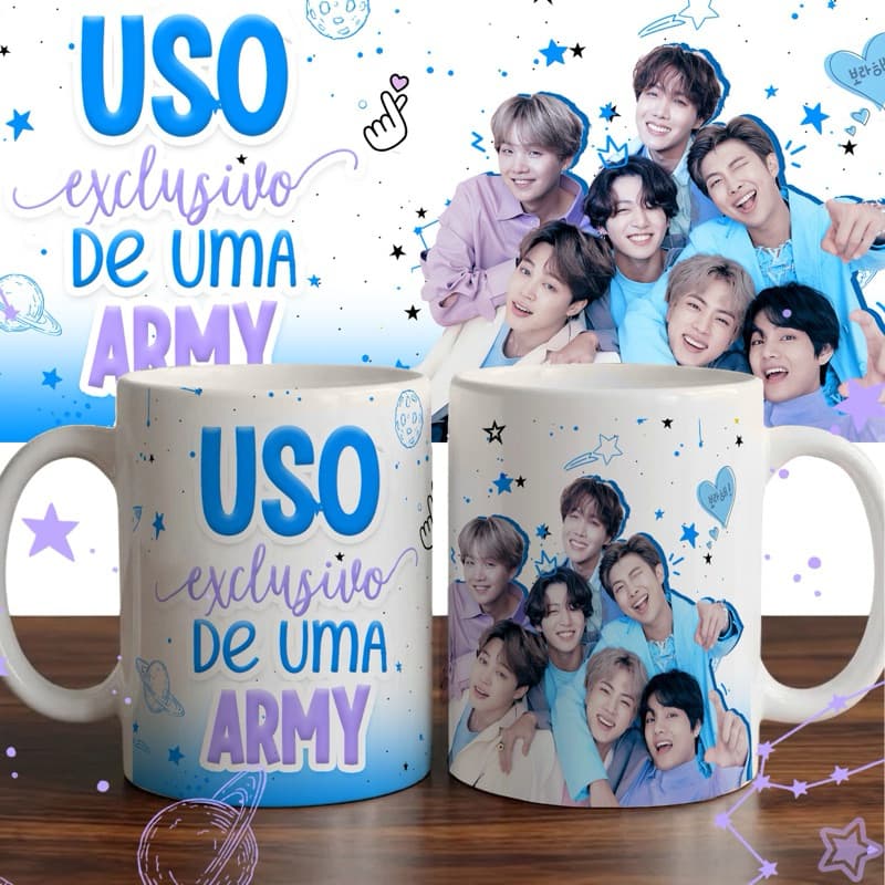 Caneca Personalizada BTS Uso exclusivo de uma army azul