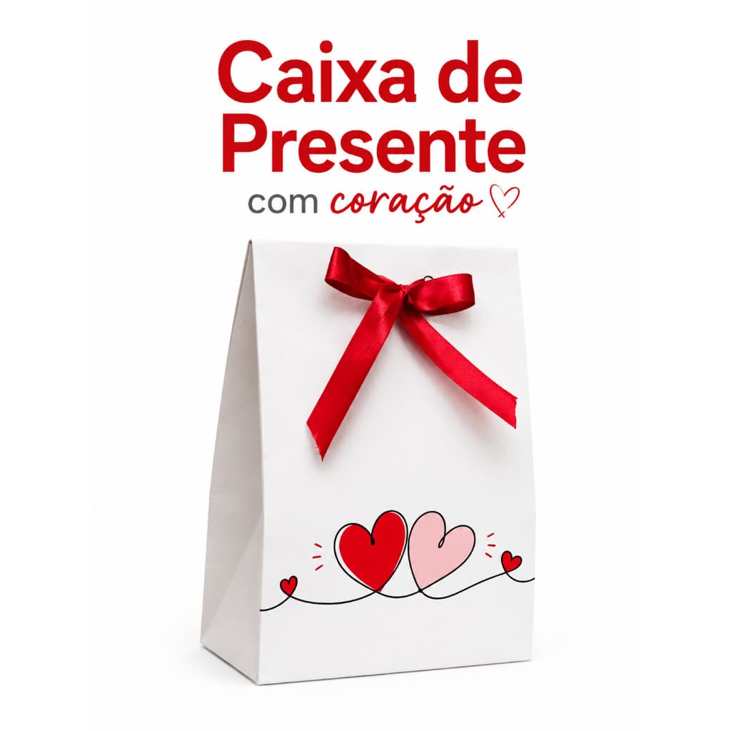 Caixa de Presente Estampada Branca com coração Laço Embalagem Romântica