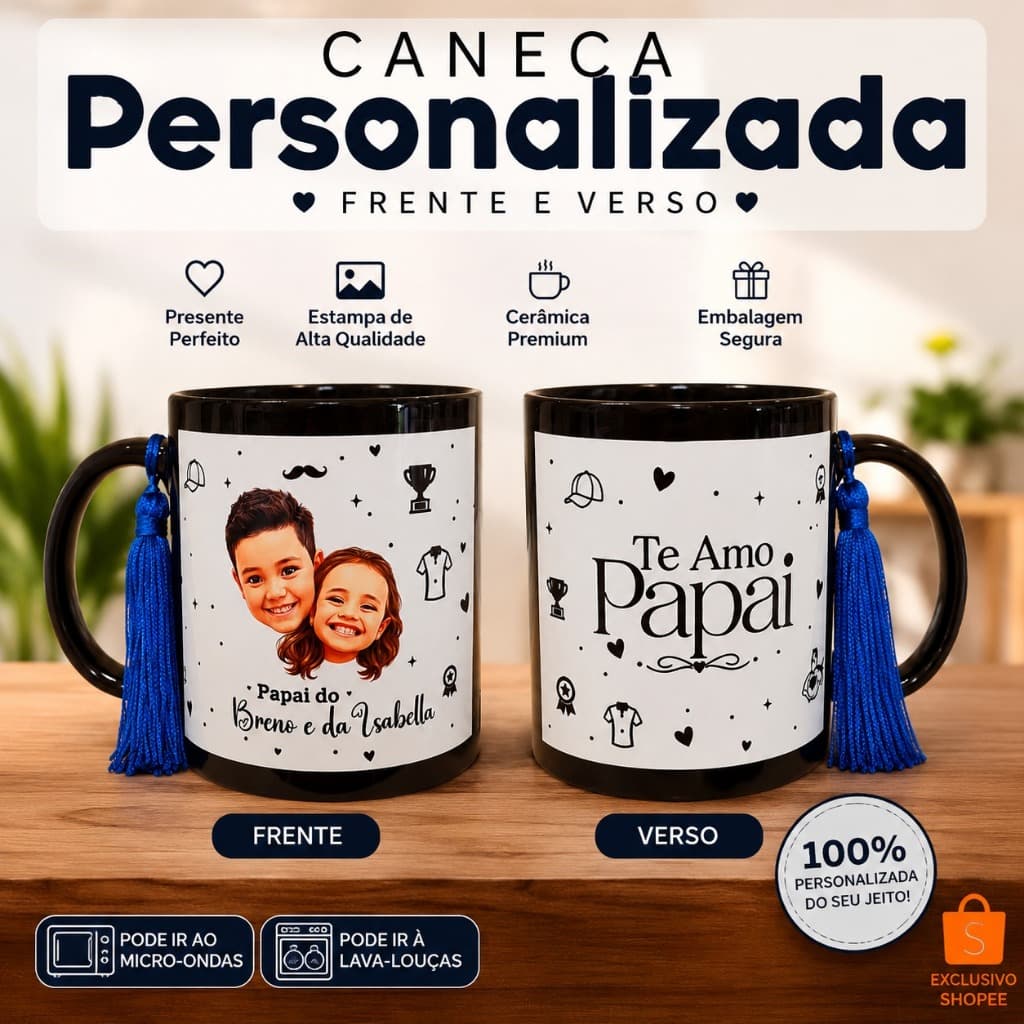 Caneca Personalizada Dia dos Pais Te Amo Papai com Foto Presente Criativo Pai