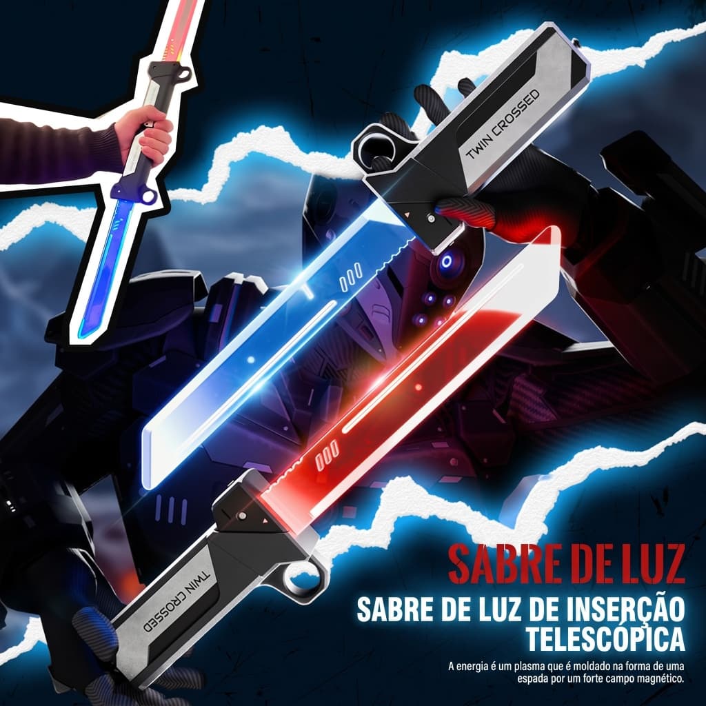 Brinquedo Espada Luminosa LED Dupla Sabre de Luz Extensível Seguro 2 em 1 Interativo Cosplay Festa