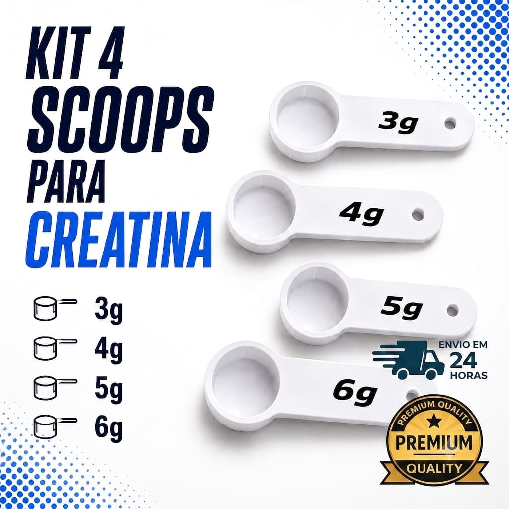 Kit 4 Colheres Medidoras de Creatina e Suplementos 3g a 6g - Dosador Scoop