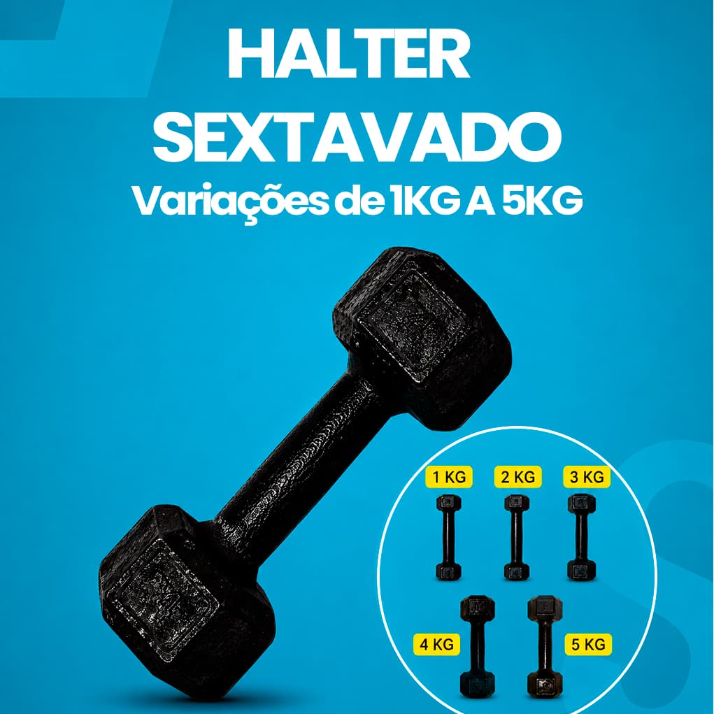 Halter Sextavado Pintado 1 Unidade 1kg a 5kg Peso Academia Musculação Treino Funcional