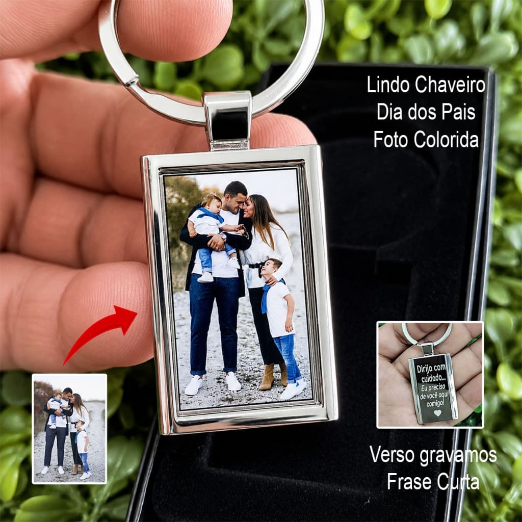 Chaveiro Aço com Foto Colorida Dia dos Pais / Presente / Namorados