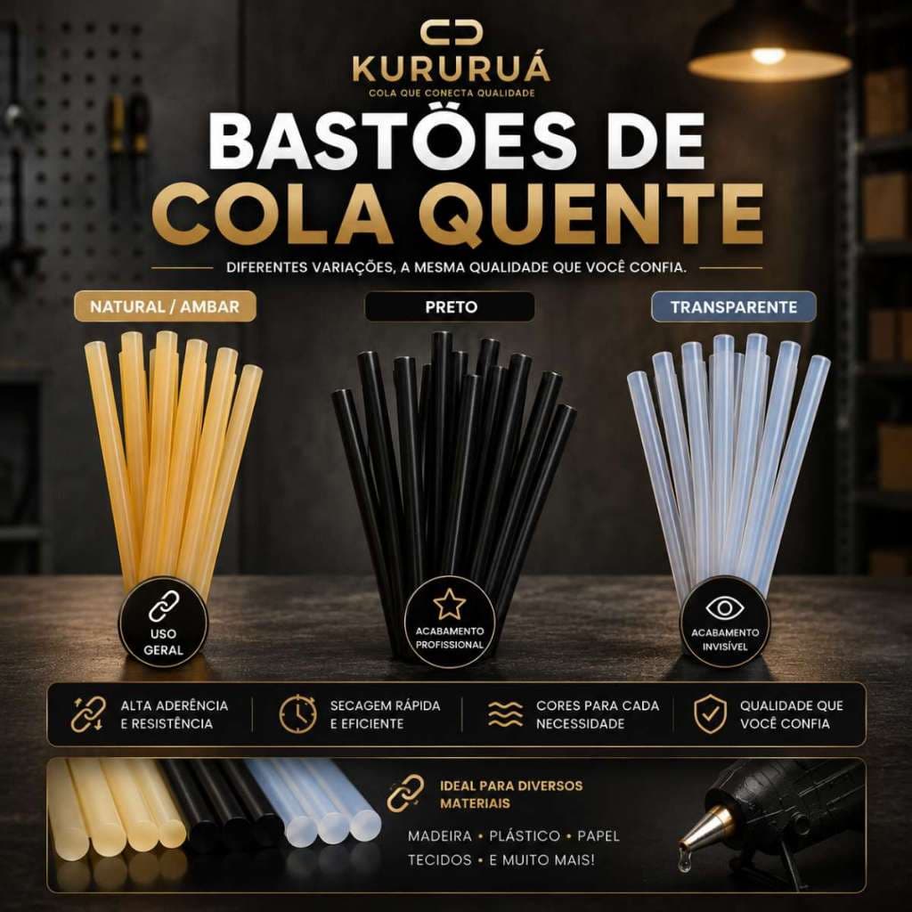 Bastão Cola Quente 1KG, Meio Quilo e 10 unidade I Profissional 30cm Fina 7mm ou Grossa 11mm Alta Fixação Artesanato EVA