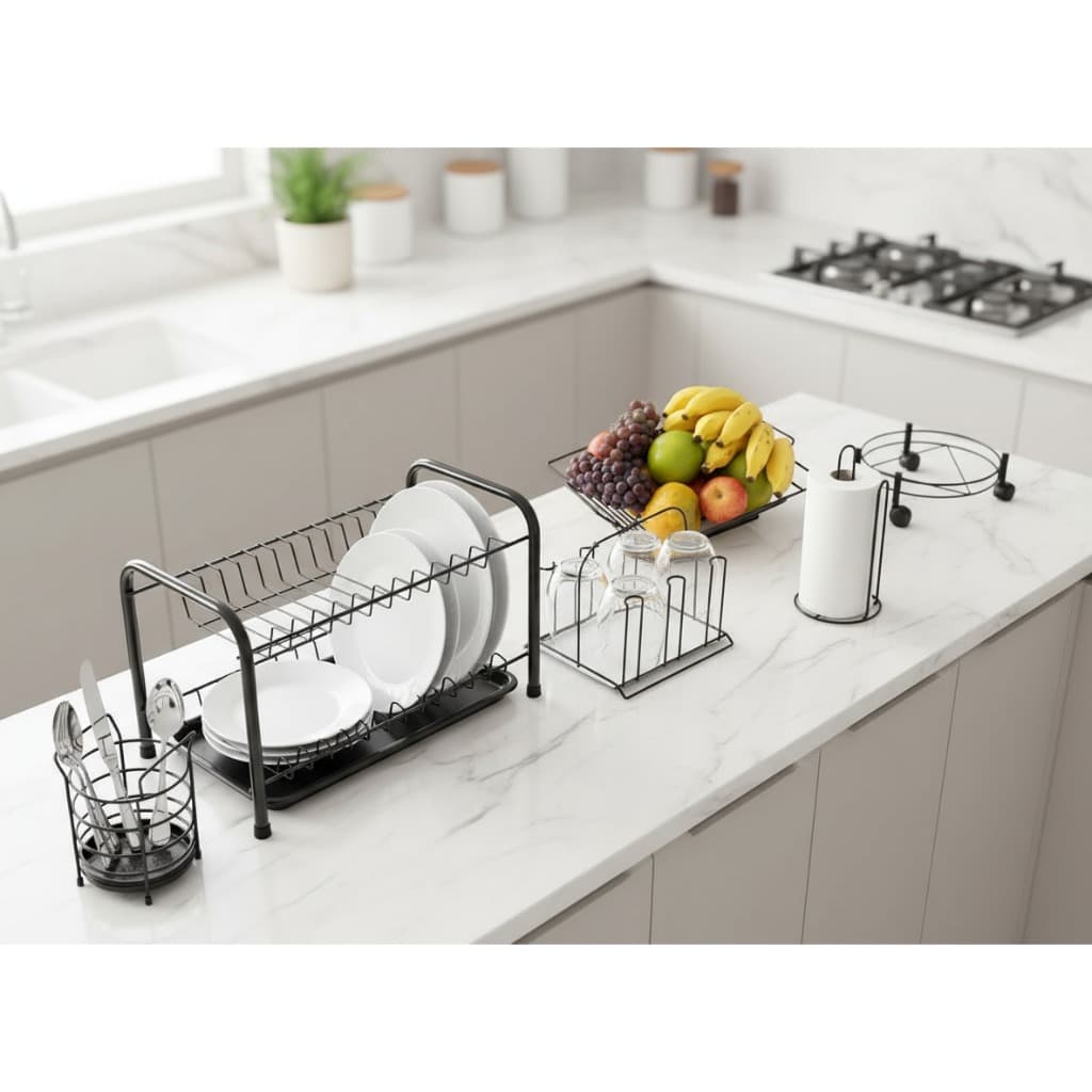 Kit jogos Acessórios Escorredor Fruteira Suporte cozinha completa 6 peças Aço Aramado
