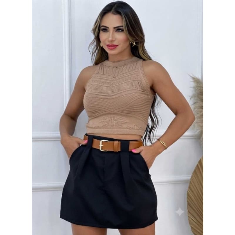 Short Saia Alfaiataria Com Bolso Faça Zíper Latreral Elegante nao tem cinto