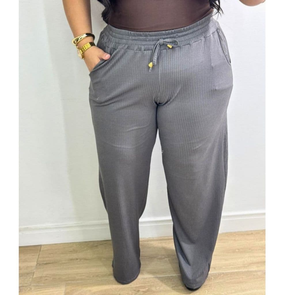 Calça Pantalona Plus Size Confortavel Malha Canelada Premium ZERO TRANSPARENCIA Promoçao