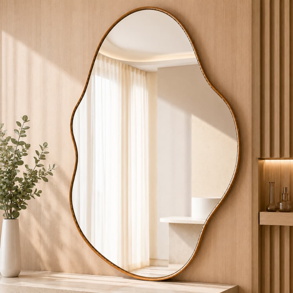 Espelho Orgânico Com Moldura Pinterest Couro Caramelo 70x50 ORNA Quarto Banheiro Lavabo Decoração