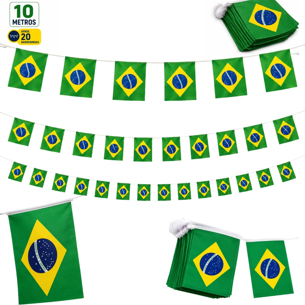 Bandeirinha do Brasil Varal 10 Metros Copa do Mundo Bandeira Tecido