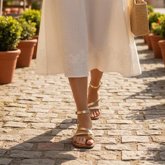 Sandália Rasteira Feminina Luxury com Fechamento por Fivela e Detalhe Dourado | Elegante e Confortável