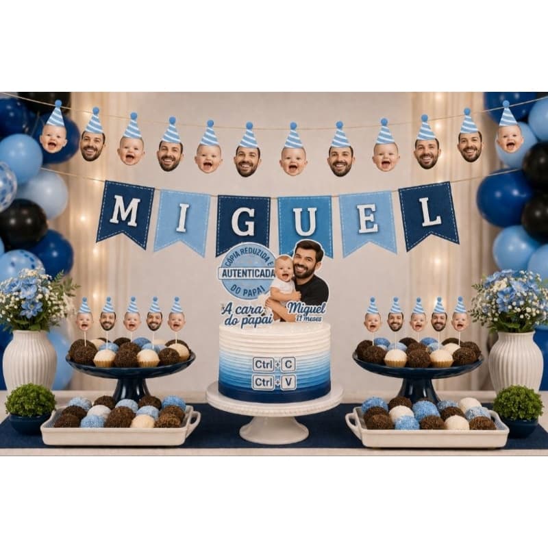 Kit Festa Só Um Bolinho Cópia Reduzida e Autenticada do Papai | Mesversário | Aniversário | Dia dos Pais