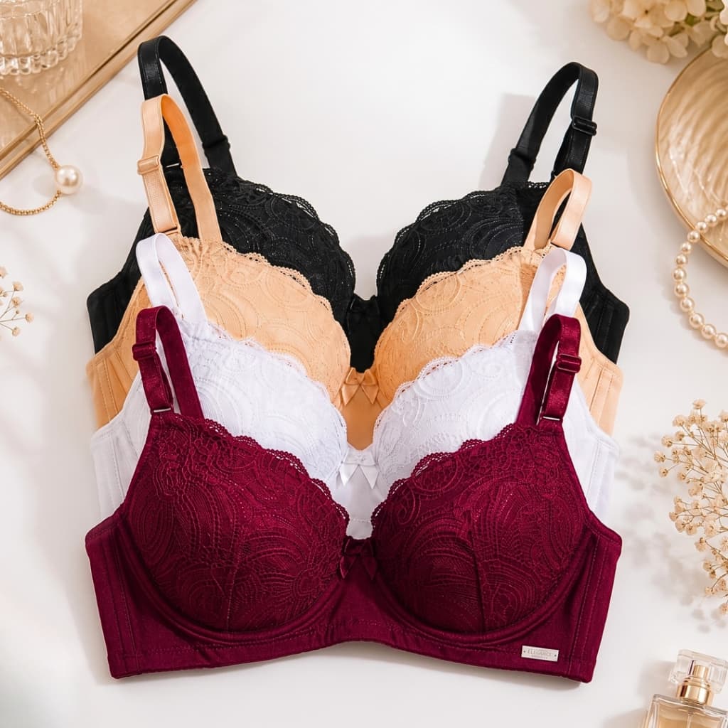 Kit C/4 Sutiãs RENDADO Premium Com Bojo Push Up Reforçado Soutien Efeito Silicione PROMOÇÃO