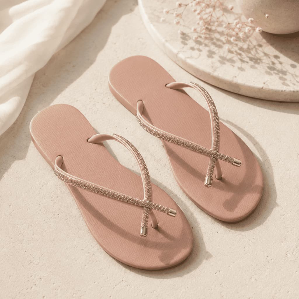Chinelo Feminino Safira Tira Brilhante Strass Rasteira Leve Confortável