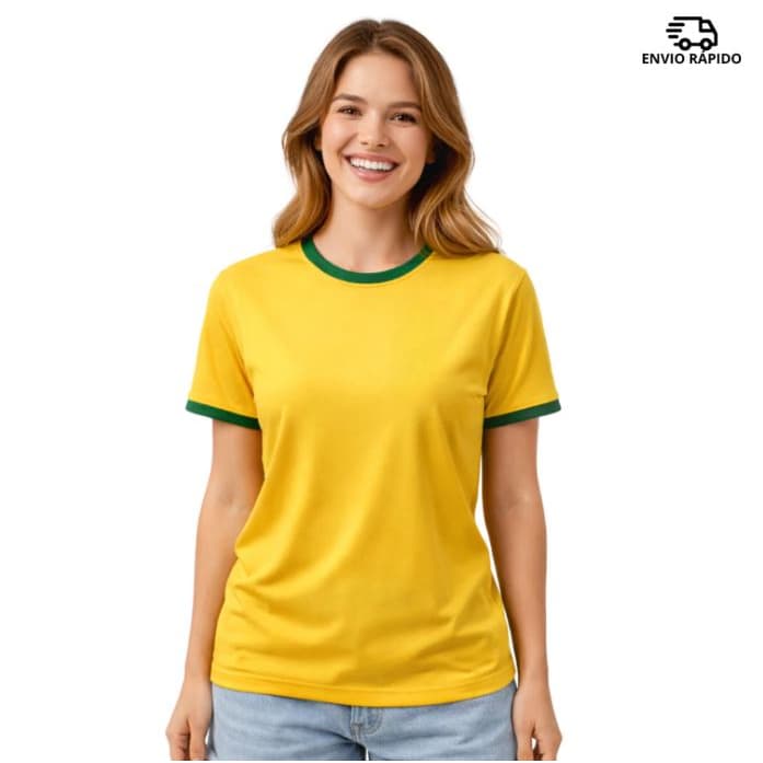 Camisa Camiseta Feminina Baby Look Blogueira Verão Copa Brasil Amarela T-Shirt Slim Queima de Estoque !