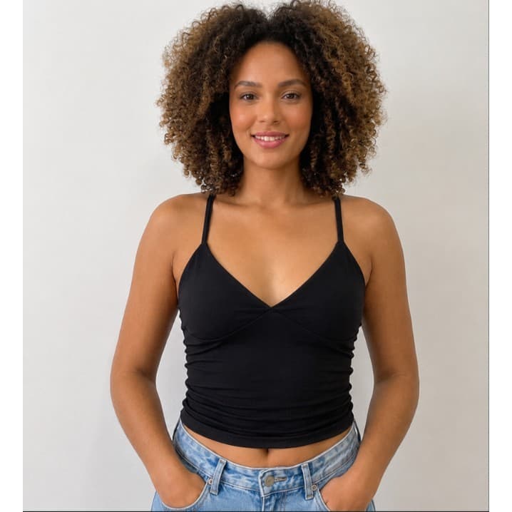 TOP TUBE CROPPED DECOTE V ALÇA FINA FORRO DUPLO NO BUSTO