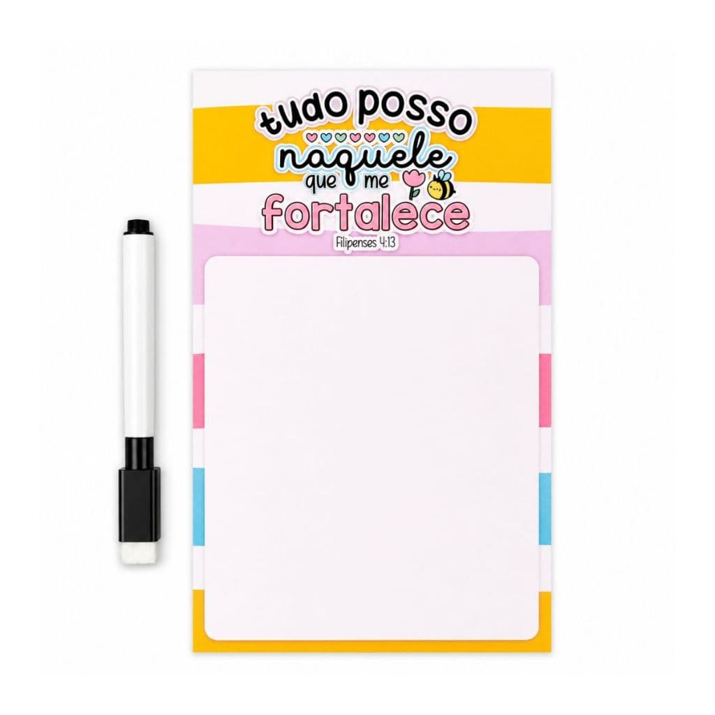 Planner Lousa de Geladeira Tudo Posso Naquele Que Me Fortalece Cristão Frases Bíblicas Colorido Anotações Recados