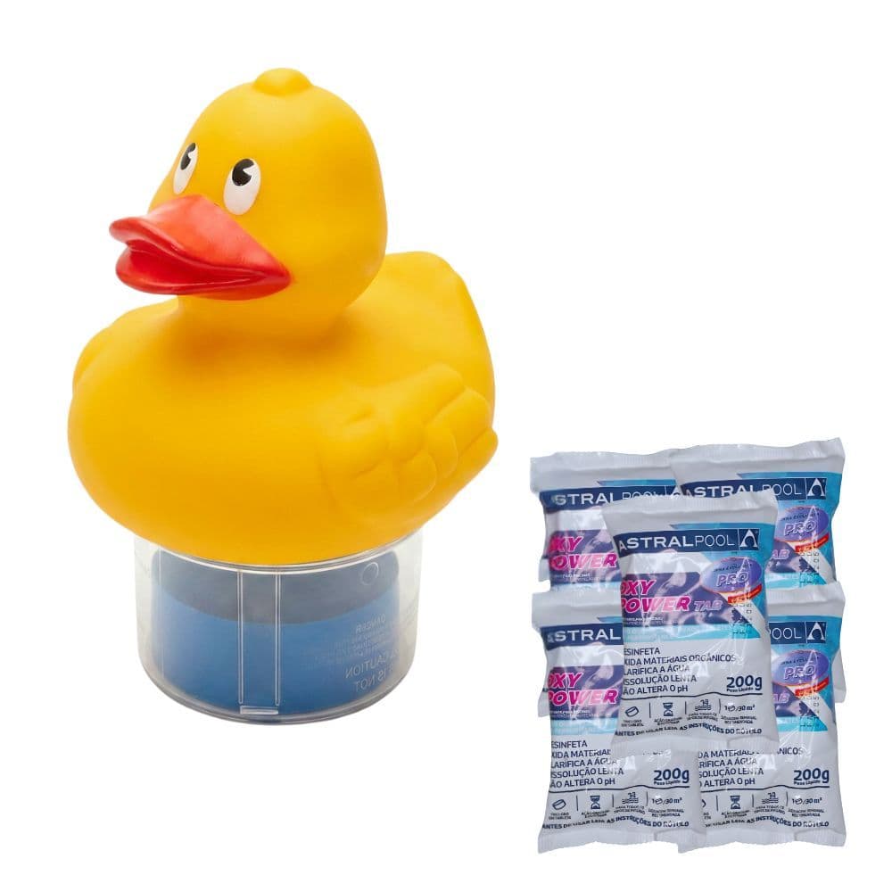 Kit Clorador Flutuante de Patinho + 05 Pastilha para Limpeza de Piscinas