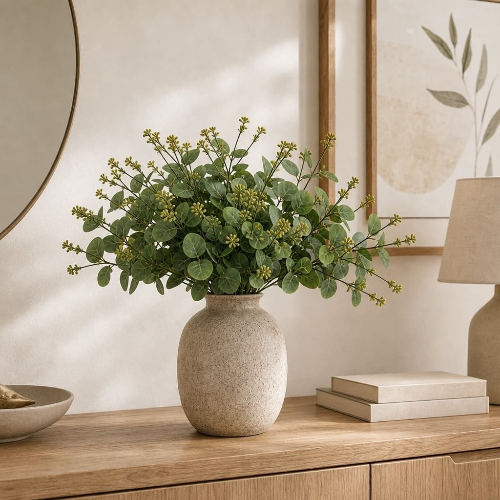 2 Buquês de Eucalipto Artificial 47cm Folhagem Decoração Realista Sala Plantas Artificiais