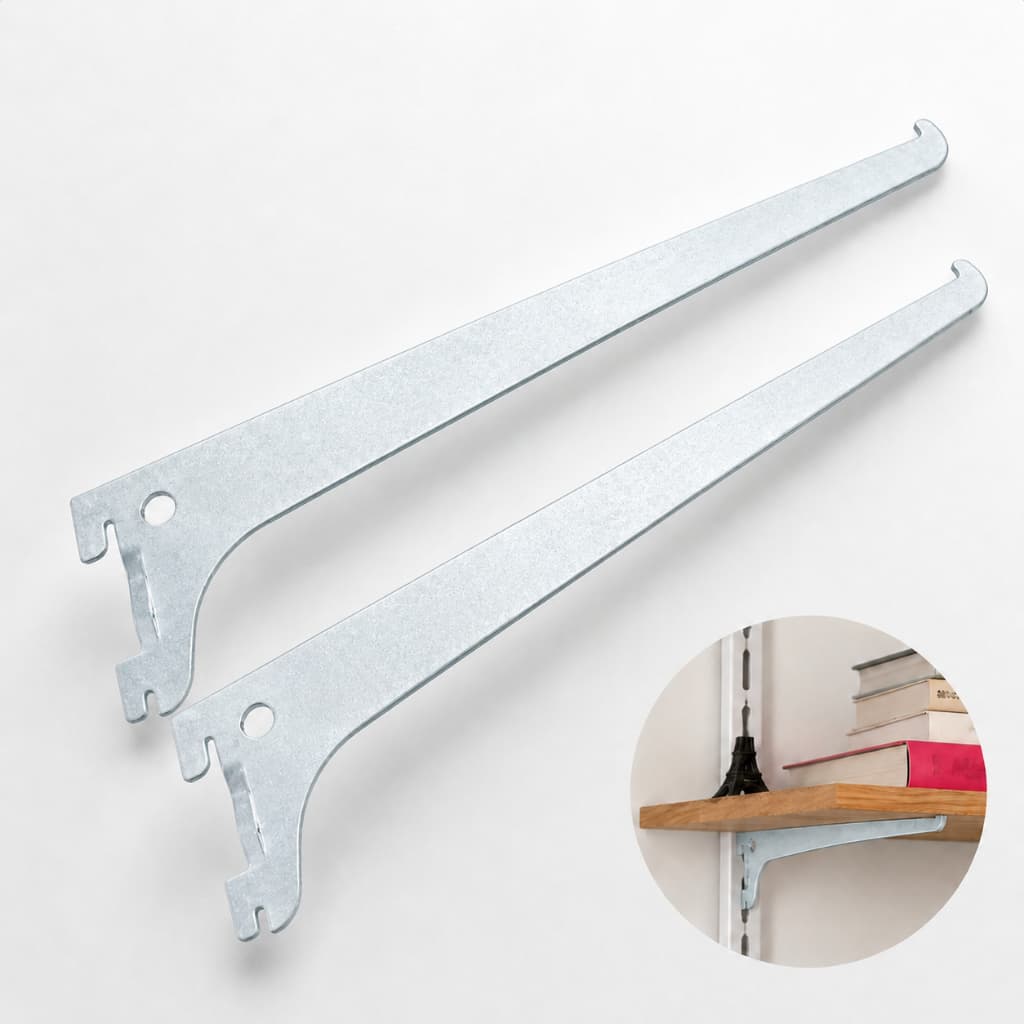 Kit 2 Unidades Suporte Zincado para Trilho Cremalheira Prateleira Madeira Parede Organização