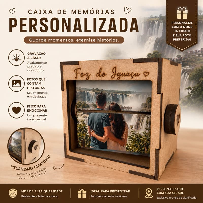 Lembrança Turística Personalizada da Cidade | Caixa de Memórias MDF para Revenda