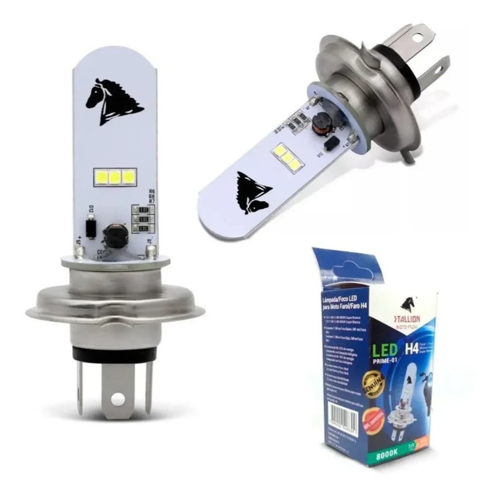 Lâmpada Farol Moto LED Stallion H4 LF01 8000K Efeito Xenon 12V 5W