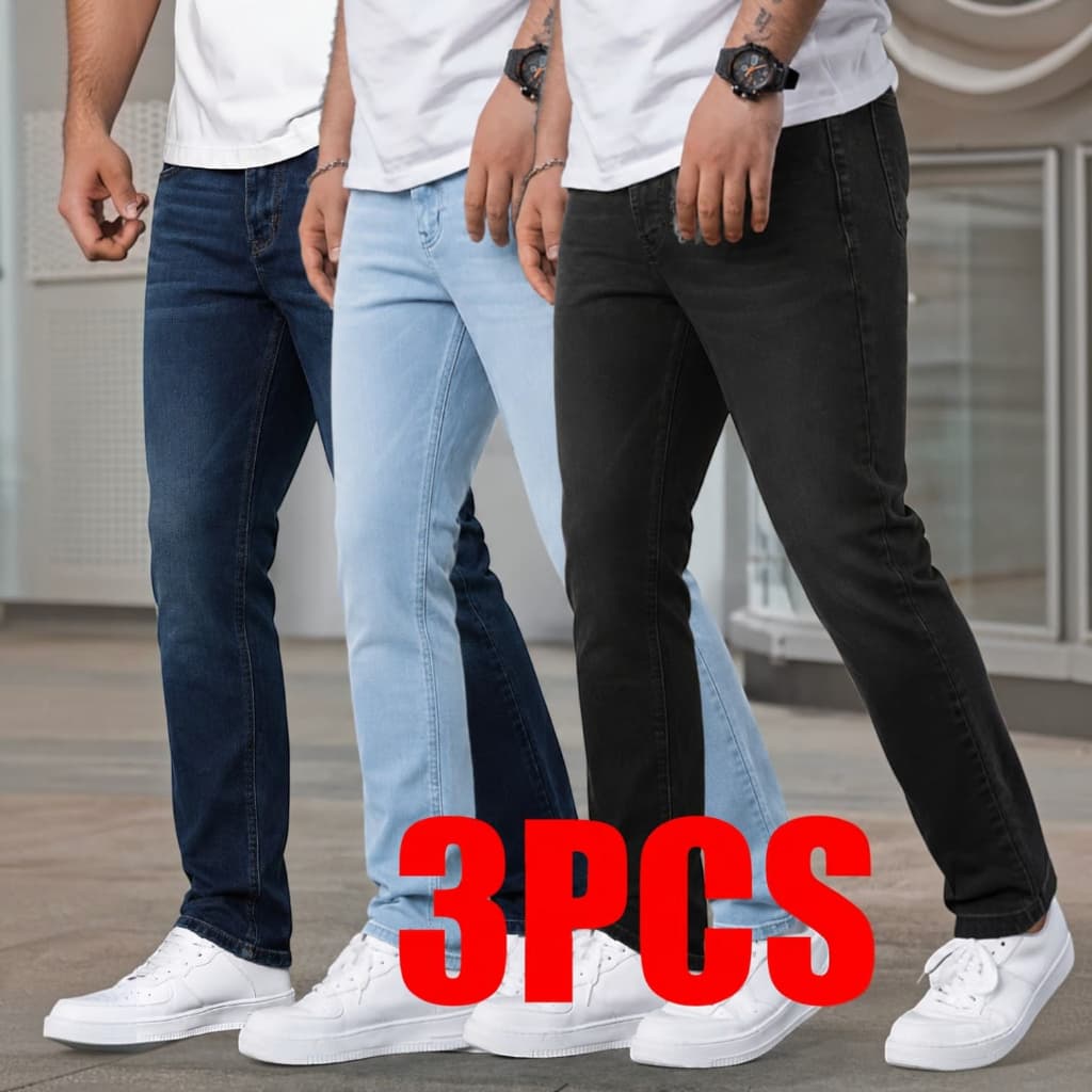 KIT 3 Calça Jeans Masculina Skinny  Elastano Premium Slim Fit Promoção Original Confortável Flex Cintura Casual Moda