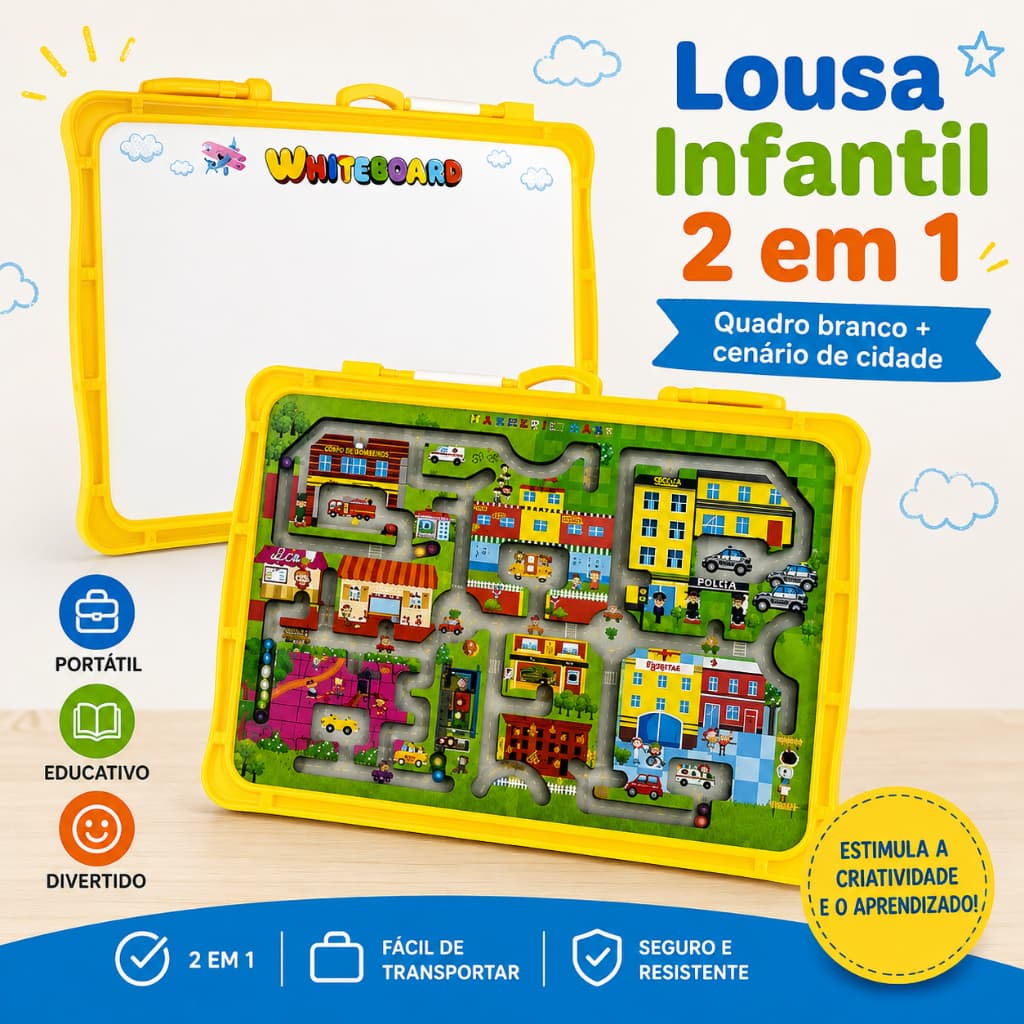 Labirinto Magnético Educativo Infantil 2 Em 1 – Lousa Mágica Com Caneta Apagável Educativa Portátil Dobrável
