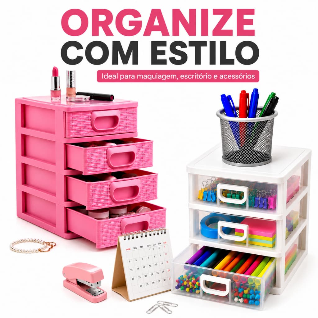 Organizador Gavetas Plástico 2, 3, 4 e 5 Gavetas Multiuso Casa Quarto