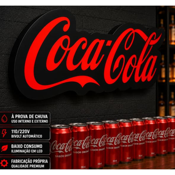 Luminoso LED Coca-Cola Decorativo | Letreiro Premium Para Bar Adega Área Gourmet Churrasqueira Parede
