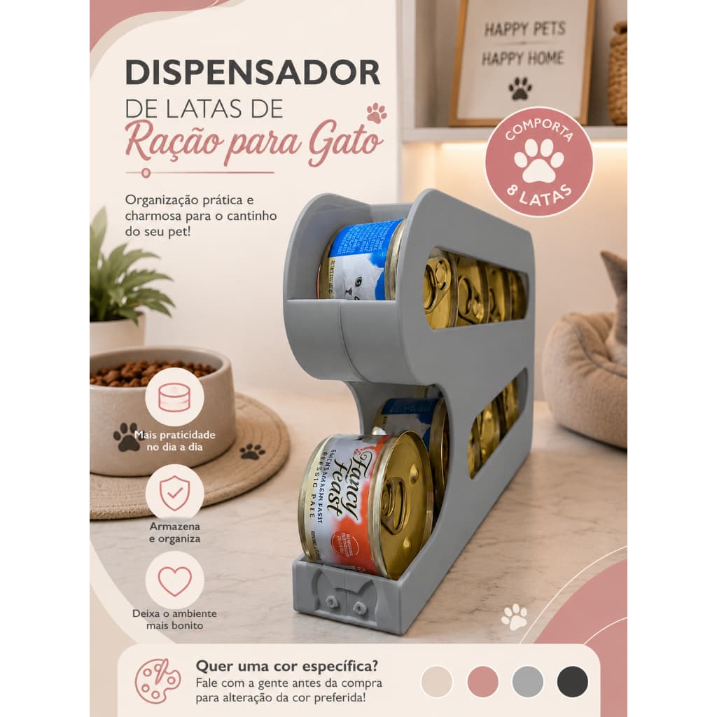 Organizador para 8 Latas de Ração para Gatos