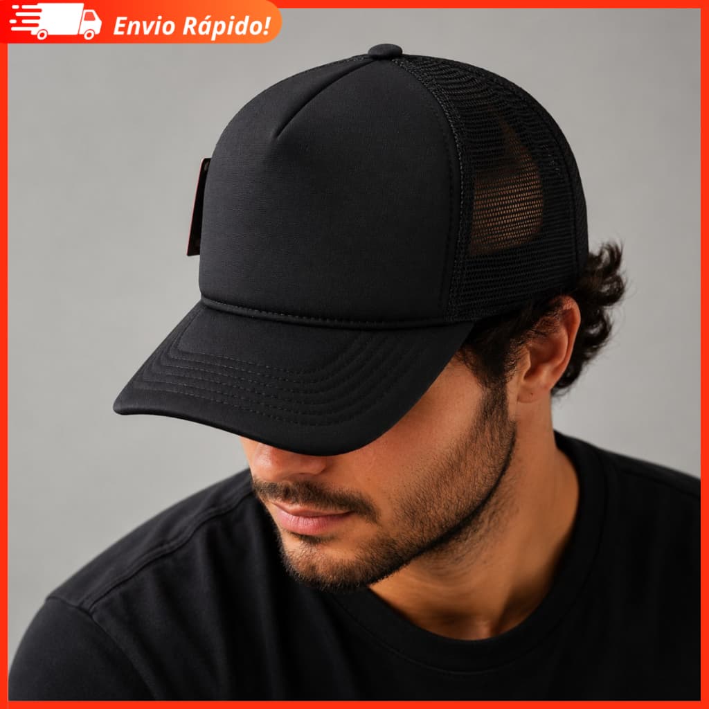 Boné Trucker Liso Telinha Aba Curva Unissex Sem Estampa