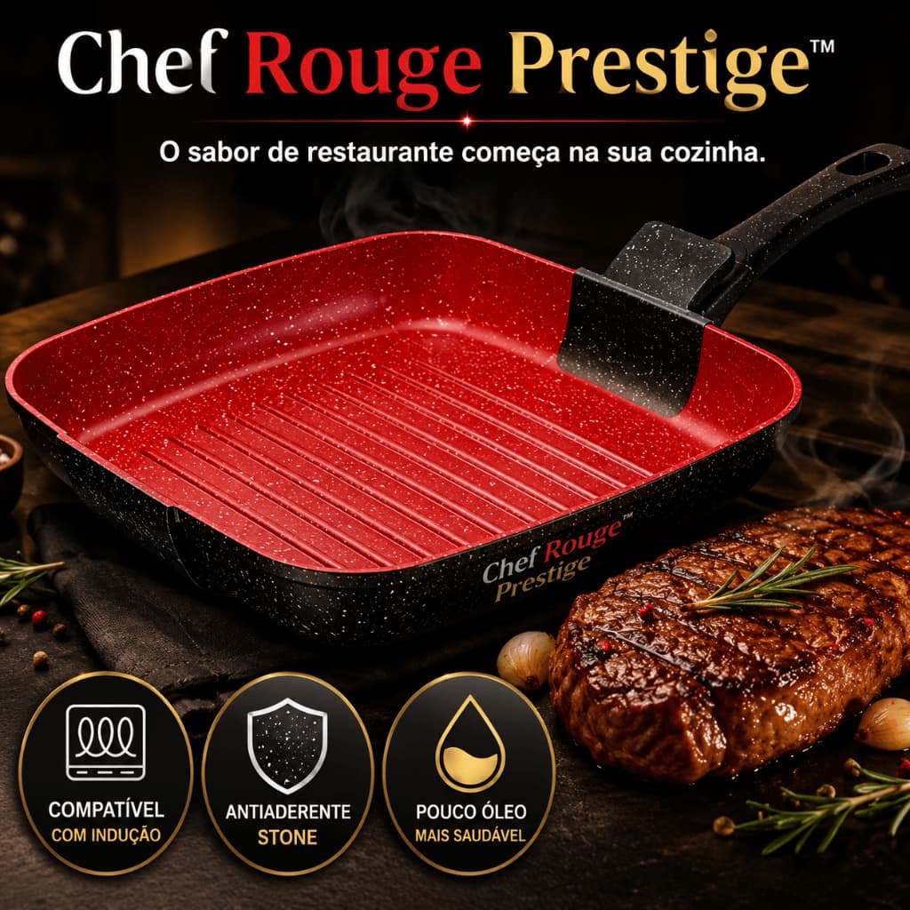 Frigideira Grill Quadrada 24cm Antiaderente Stone Compatível com Indução Chef Rouge Prestige