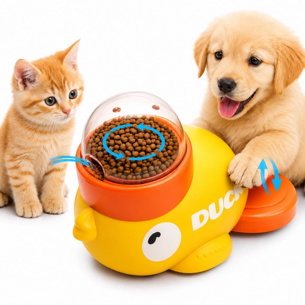 Brinquedo Pato Interativo Dispensador de Ração Alimentador Lento Divertido Cães e Gatos Petiscos