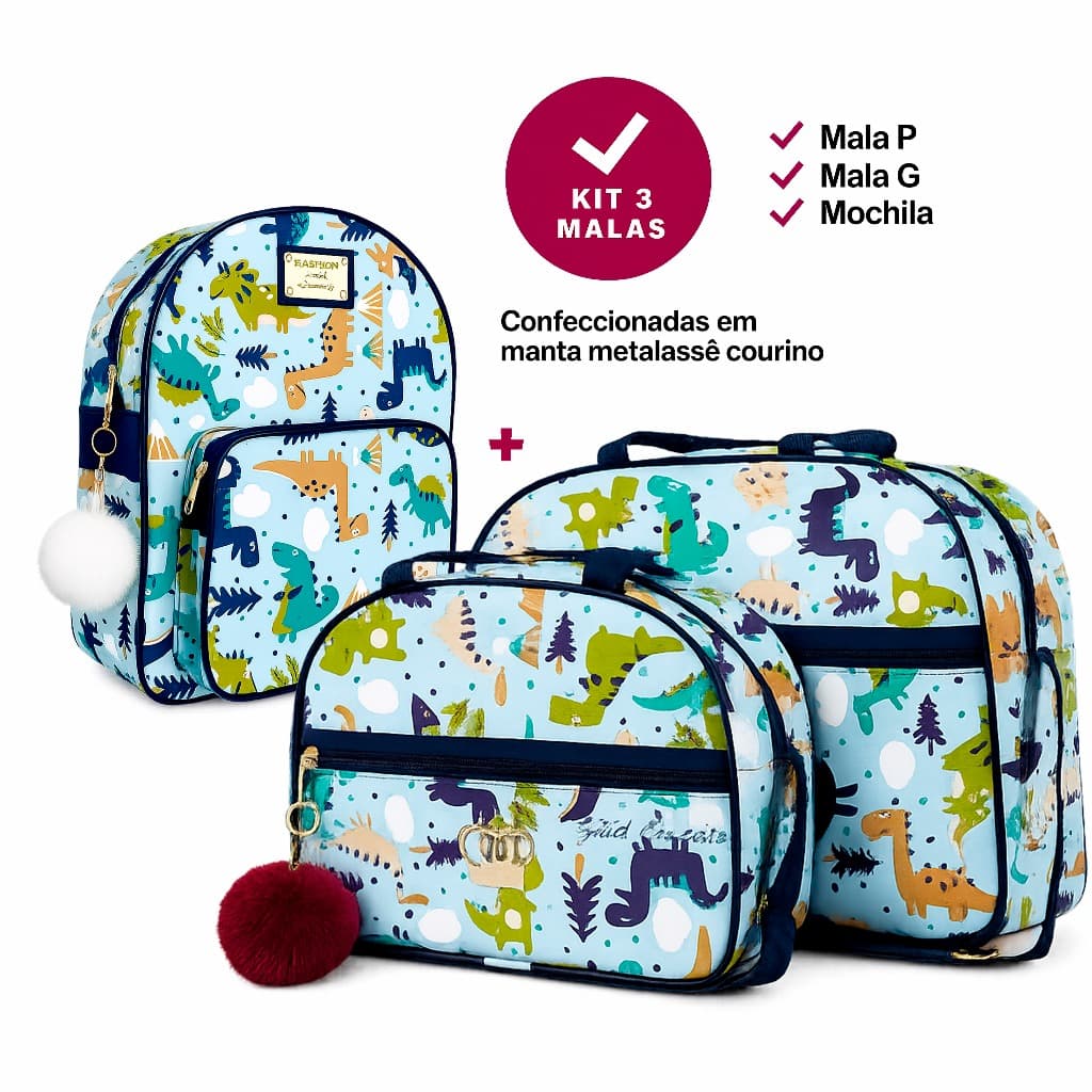 it C/ 3 Peças Mala Maternidade Mochila De Costas Infantil Menino Saida Hospital Reforçada Estampa Dinosauro ENVIO TURBO