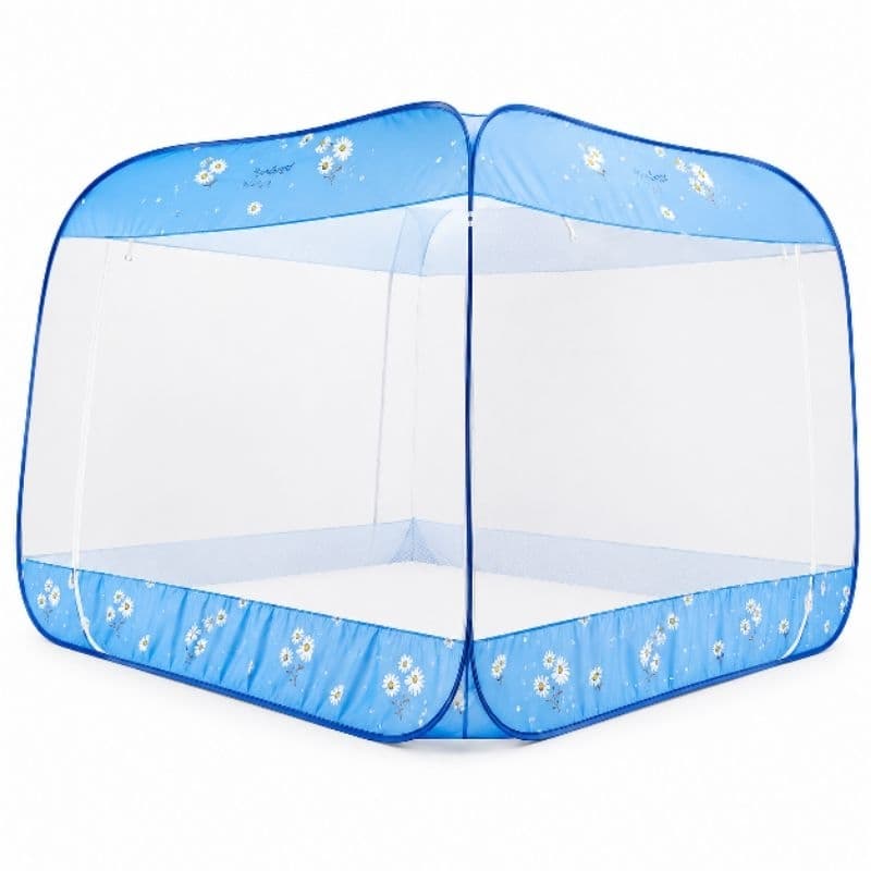 Rede Mosquiteira Casal Dobrável 1,38x1,80m Branca/Azul Proteção Contra Mosquitos