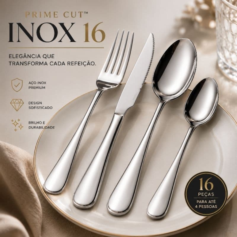 Jogo Talheres Inox 16 Peças Faqueiro Completo Aço Inox Mesa Jantar Fratelli Premium