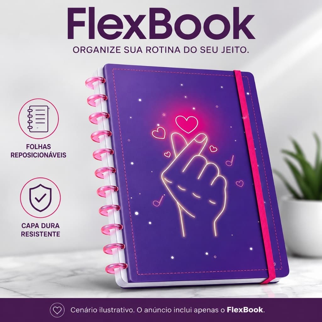 Caderno Inteligente FlexBook Grande Capa Dura Sistema de Discos Folhas Reposicionáveis Pautado