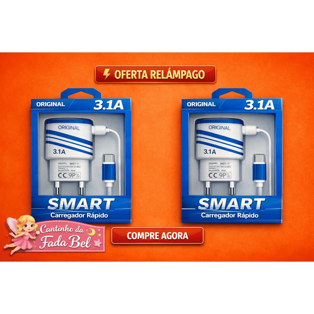 KIT - 2 - Carregador Rápido e Inteligente, Alta Eficiência - Tipo C