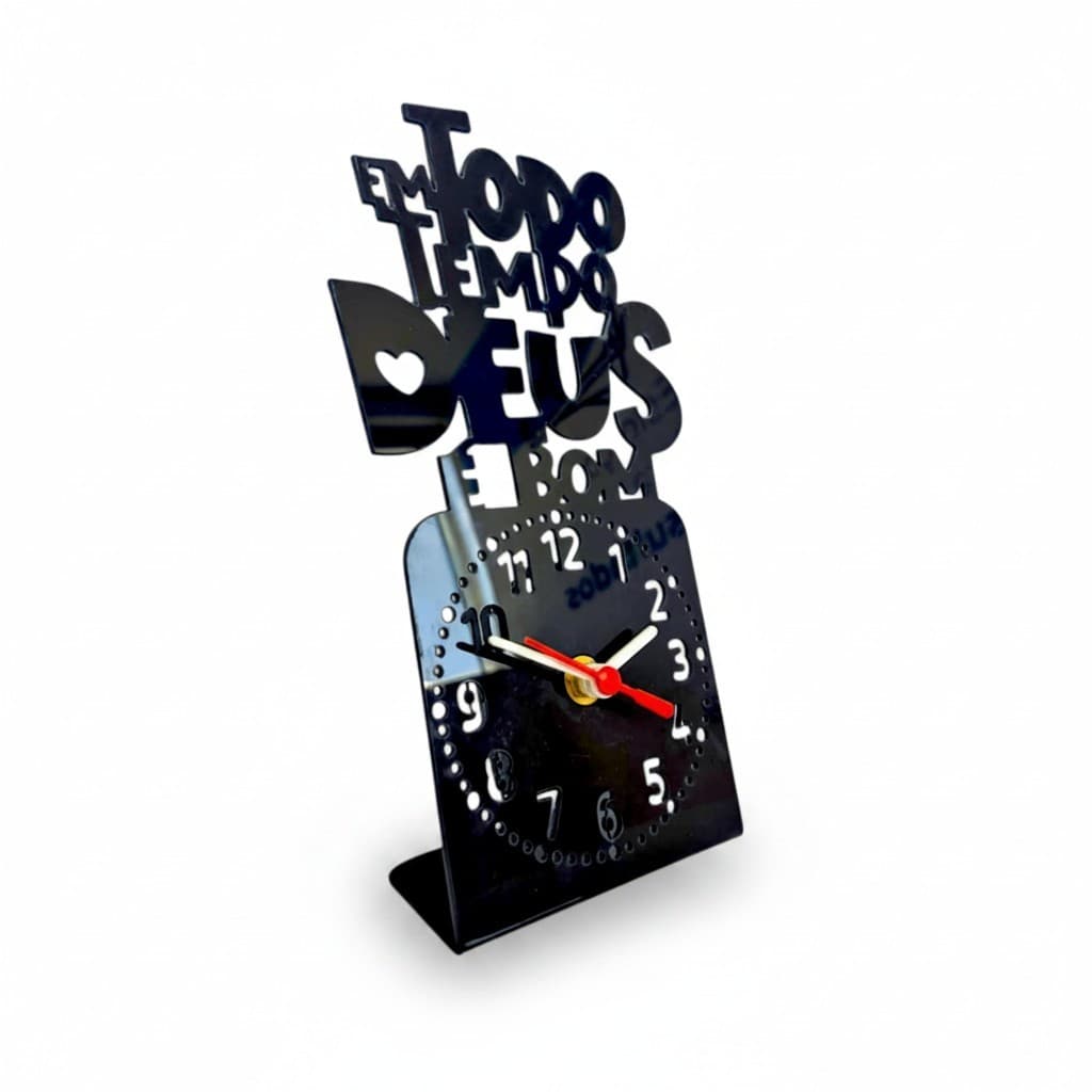 Relógio de Mesa Em Todo Tempo Deus é Bom em Acrílico Espelhado
