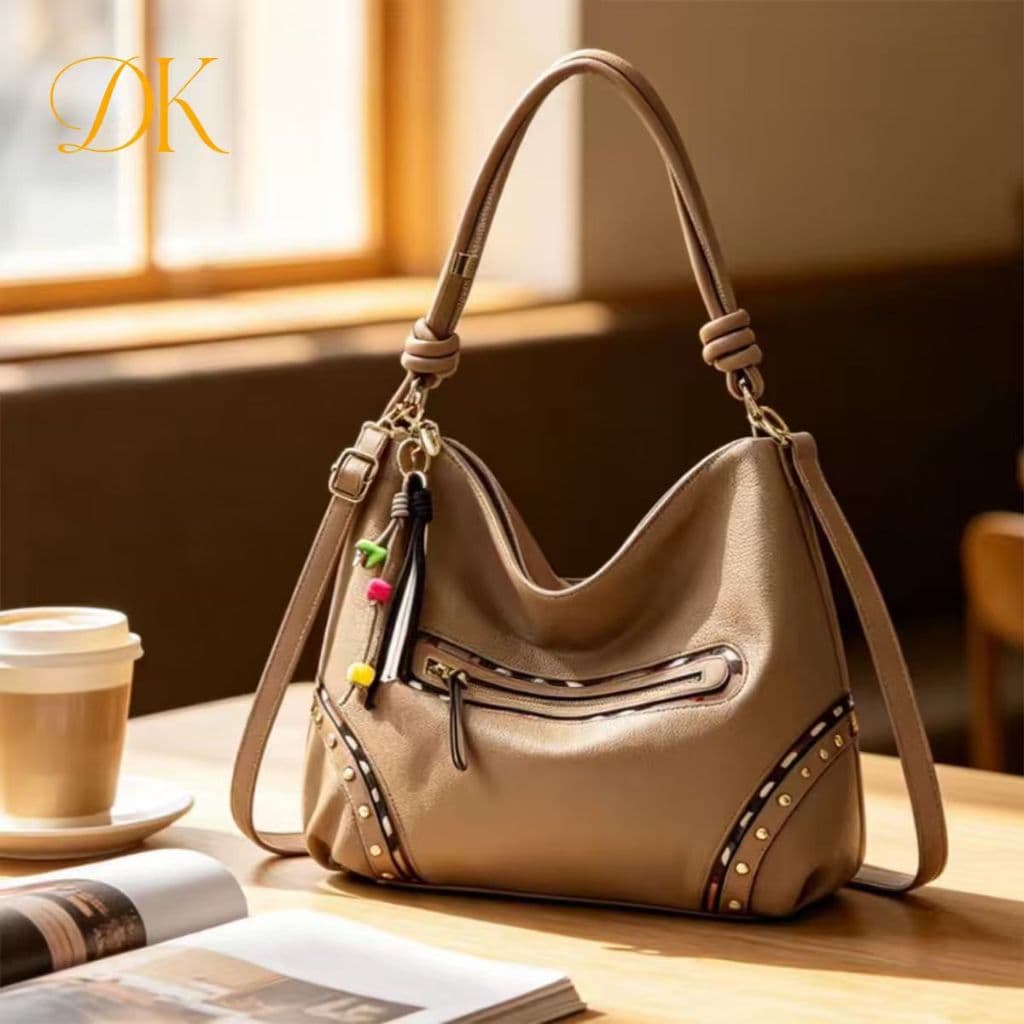 Bolsa Hobo Feminina Vintage- Design com Tachas e Alça Amarrada, Perfeita para o Dia a Dia, Escola e Compras JH008