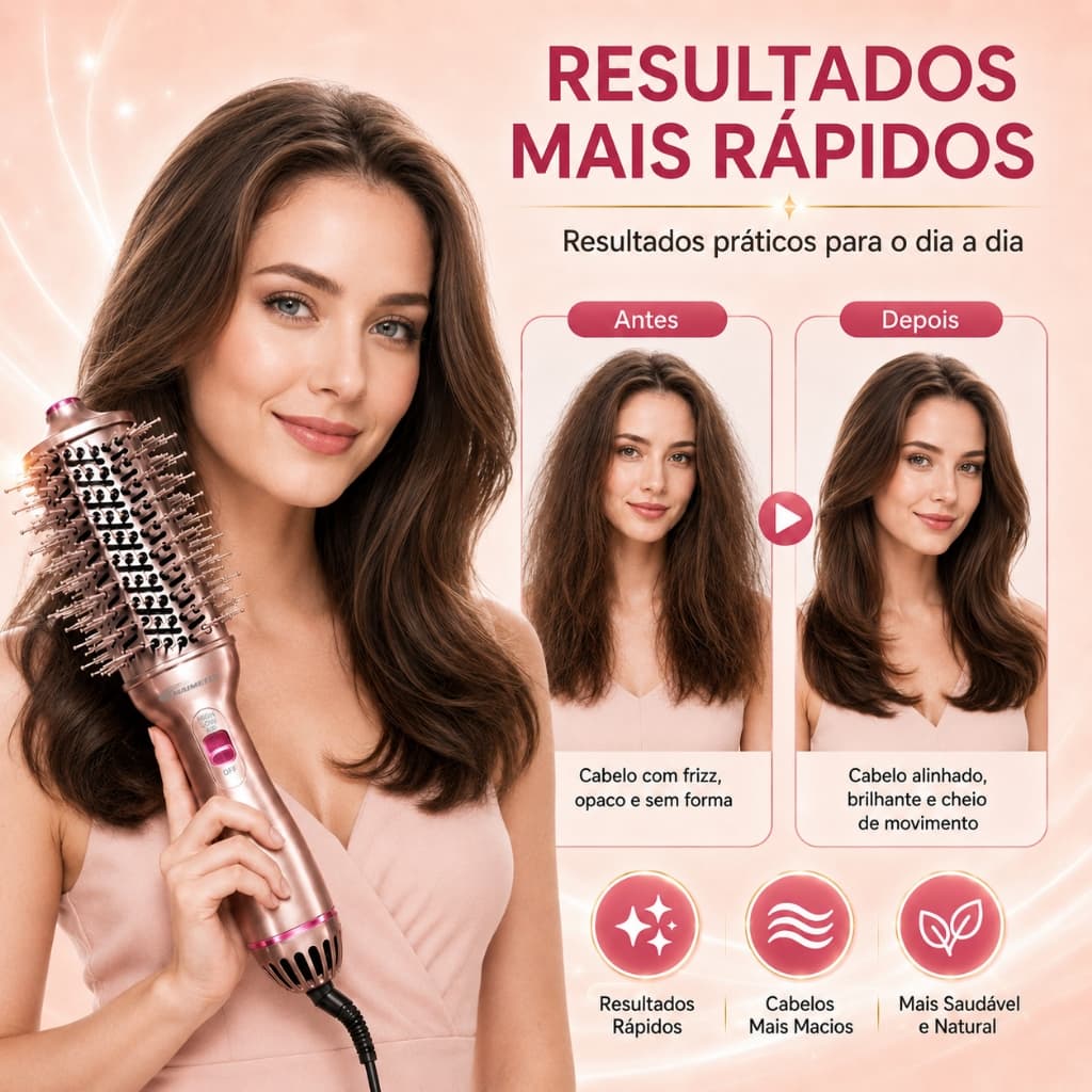 MAIMEITE Escova Secadora Modeladora 1000W Cerâmica com Íons Negativos - Temperatura Ajustável Anti-Frizz