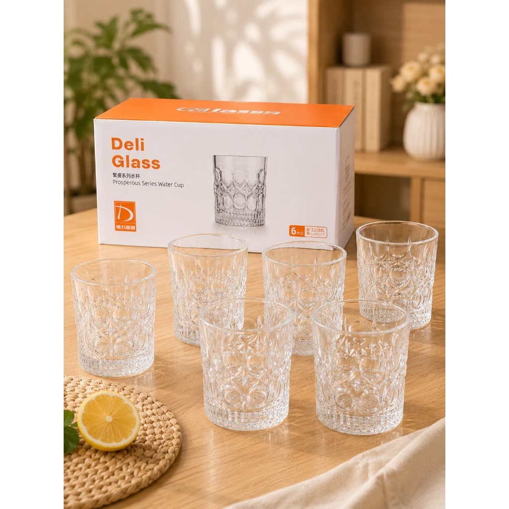 Jogo de Copos de Vidro 320ml 6 Peças Deli Glass Copo Transparente para Água, Suco e Drinks