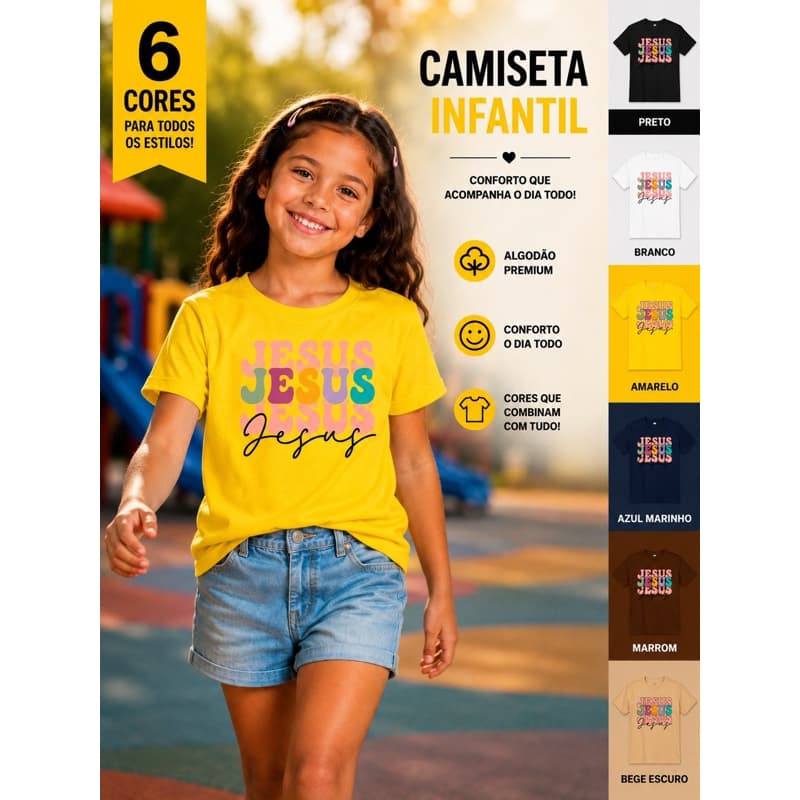 CAMISETA INFANTIL 100% ALGODÃO MENINA T-shirt BLUSINHA FEMININA JUVENIL JESUS