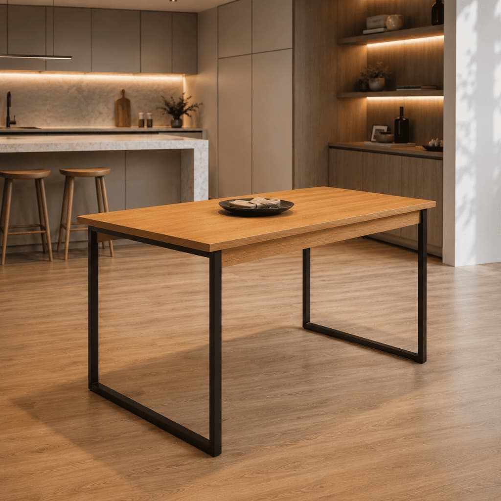 Mesa Jantar Cozinha Manu Estilo Industrial 110x70  CM Tampo em 100% MDF 15mm Estrutura Aço Pintado - AV