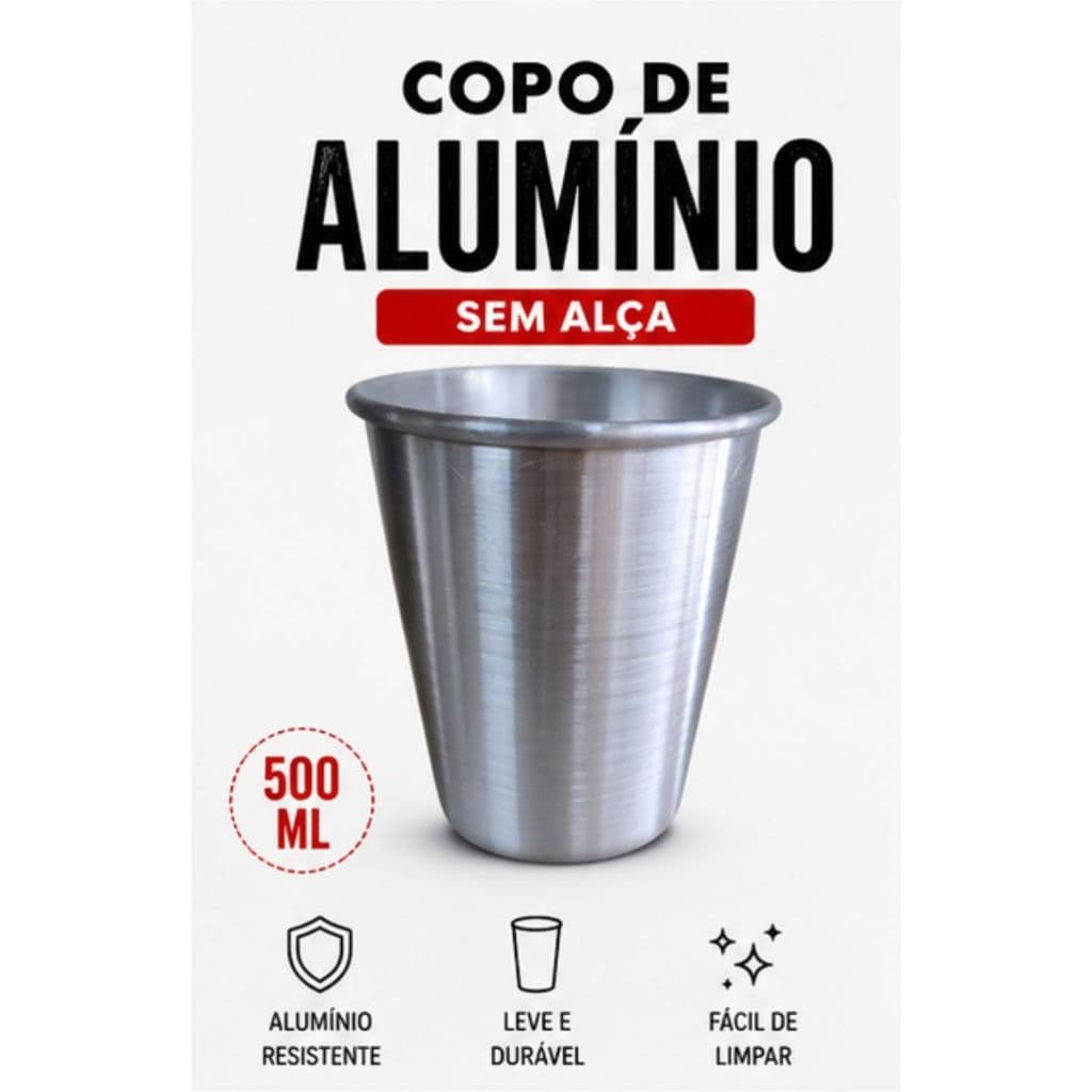 Copo de Alumínio 500ml Sem Alça Resistente Leve Para Água Cerveja Suco Refrigerante