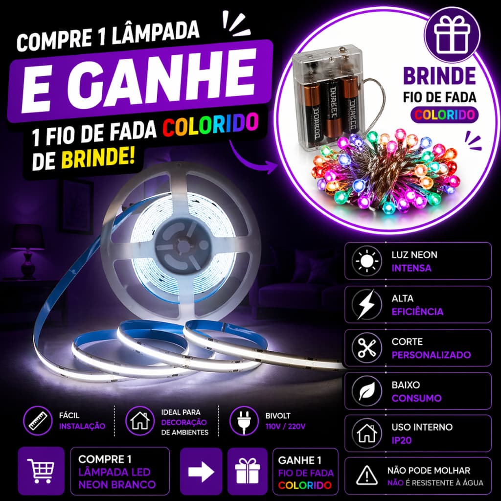 FITA LED DIRETO NA ENERGIA 10M BRANCO – Luz Contínua HZS COD:FN-994-N