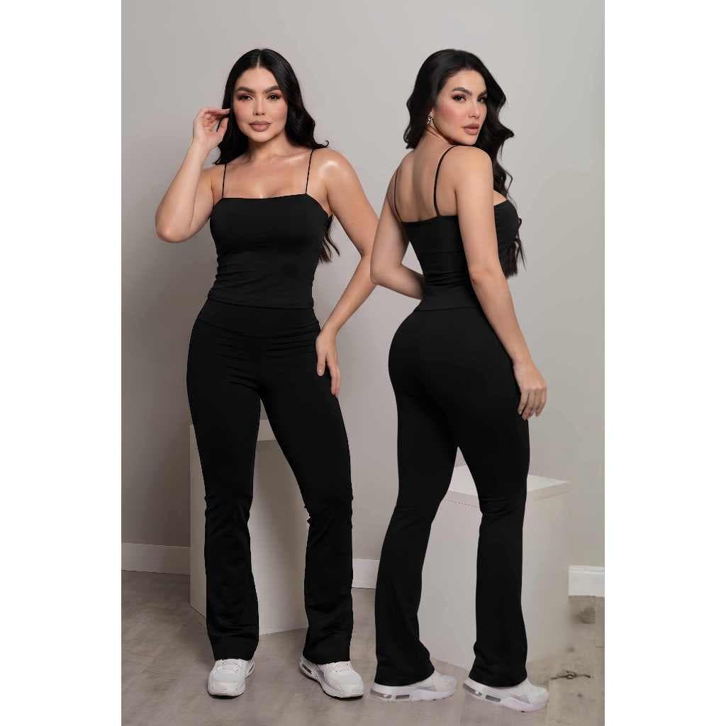 Calça Bailarina Feminina Cintura Alta Legging Flare Poliéster com Elastano